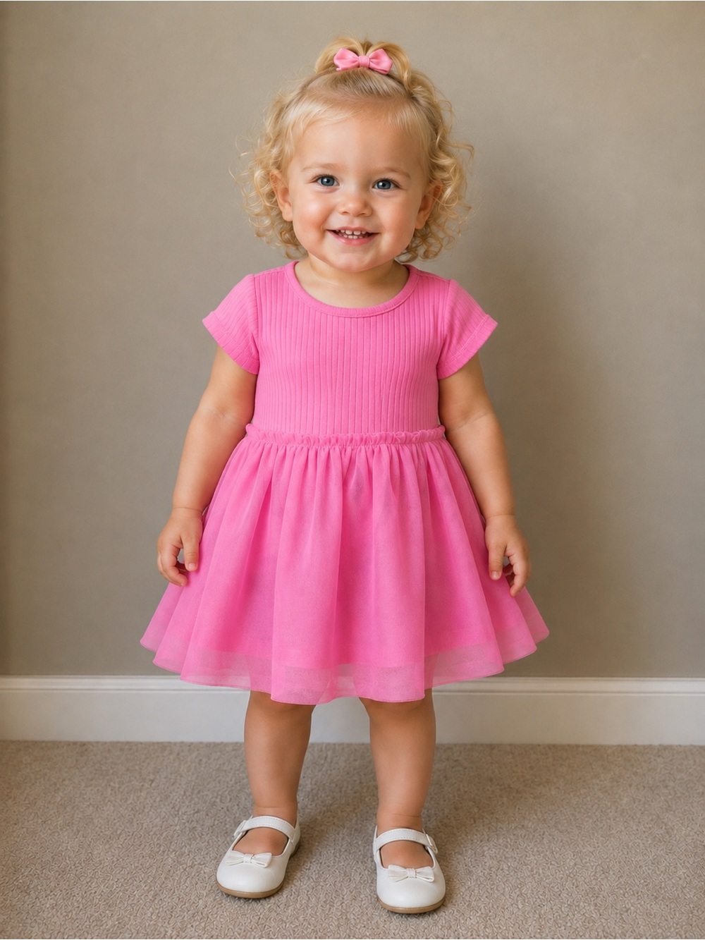 Wonder Nation Toddler Girls Pink Short Sleeve Dress 18 Months